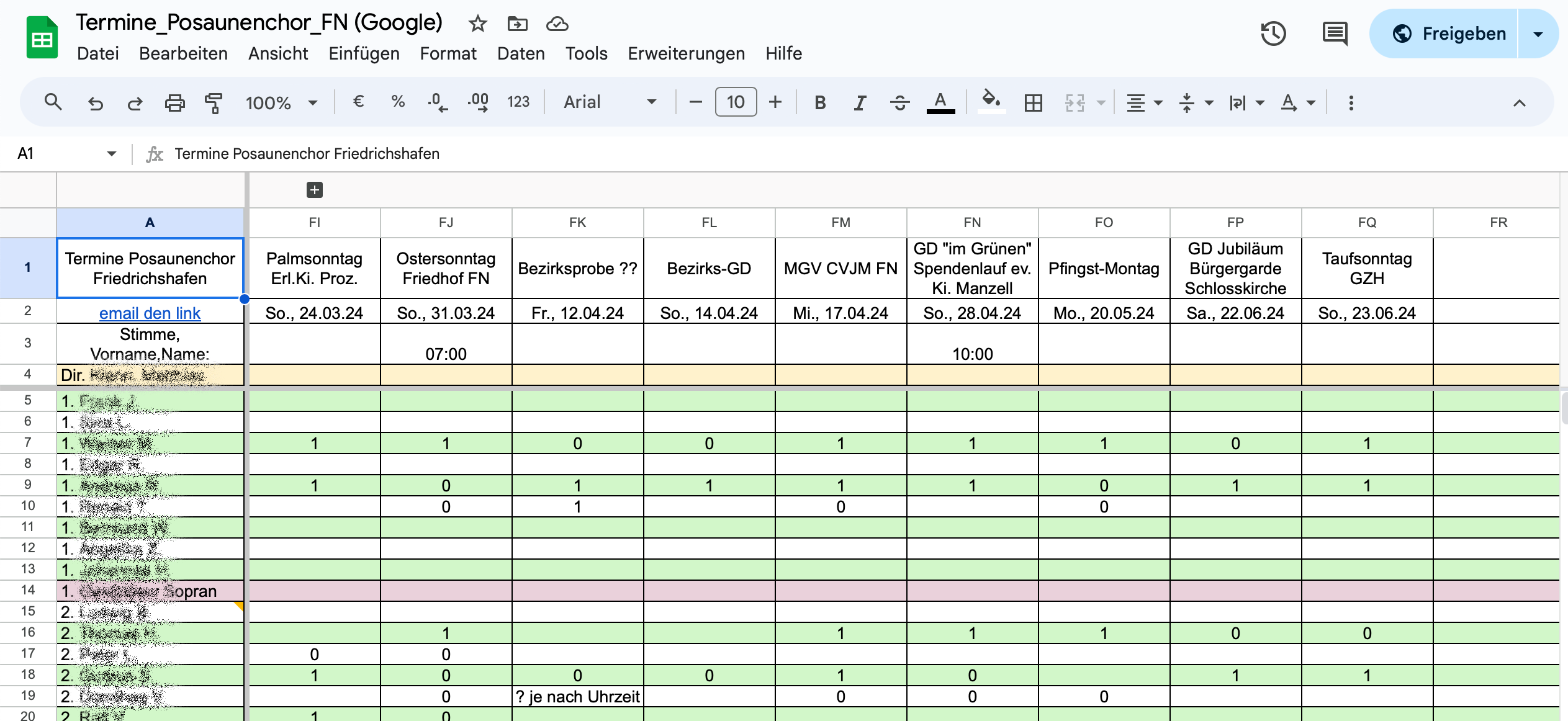 in Google-Tabelle ins entsprechende Kästchen klicken und ausfüllen...