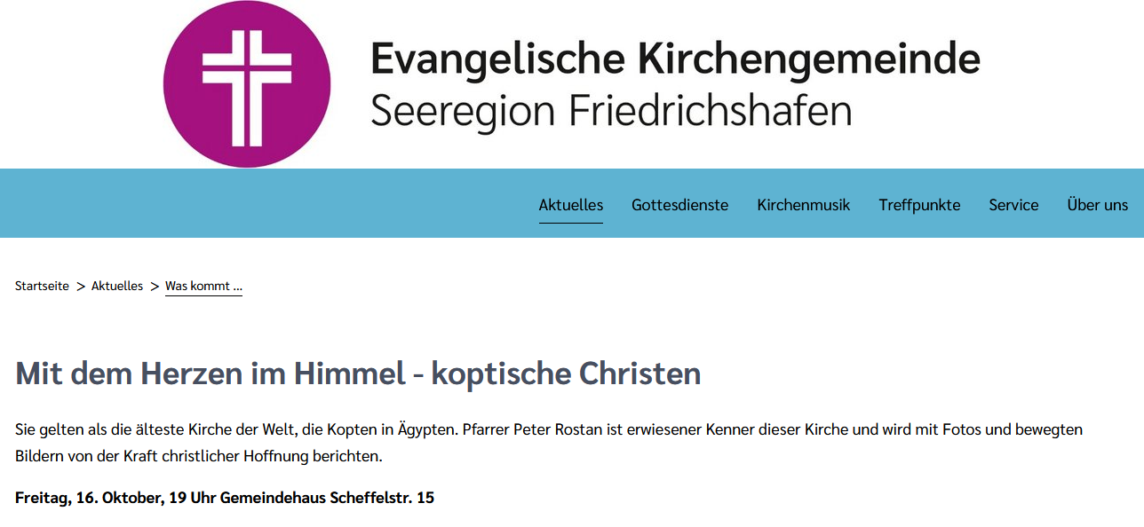 Vortrag "Mit dem Herzen im Himmel - koptische Christen"